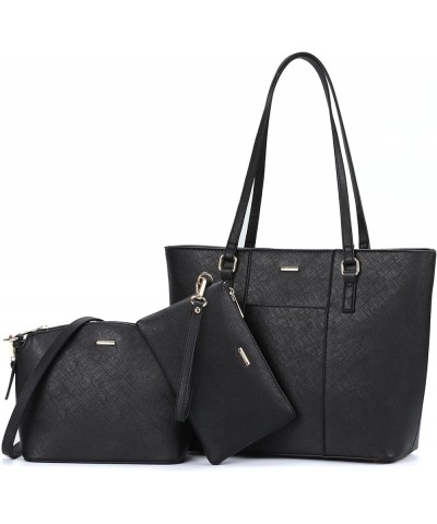 Purses and Handbags for Women Fashion Tote Bags Shoulder Bag Top Handle Satchel Bags 3pcs-3 Black $20.99 Totes