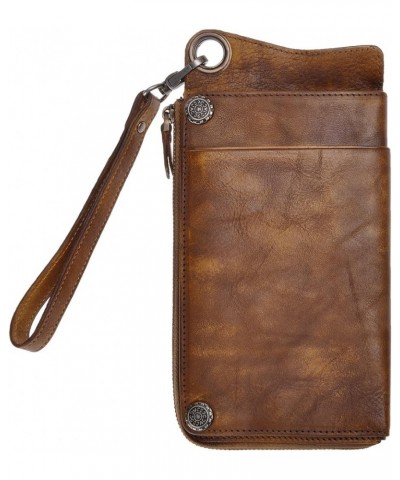 Vintage Handmade Dip-dye Leather Wallet Card Holder Long Clutch with Detachable Wristlet (Brown) Brown $28.56 Wallets