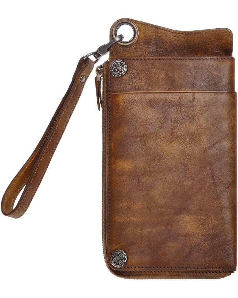 Vintage Handmade Dip-dye Leather Wallet Card Holder Long Clutch with Detachable Wristlet (Brown) Brown $28.56 Wallets