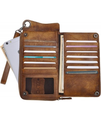 Vintage Handmade Dip-dye Leather Wallet Card Holder Long Clutch with Detachable Wristlet (Brown) Brown $28.56 Wallets