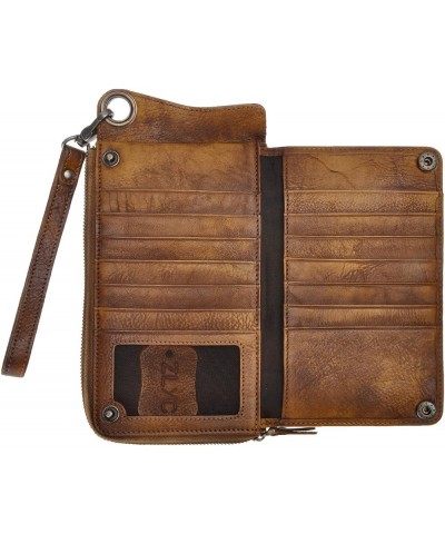 Vintage Handmade Dip-dye Leather Wallet Card Holder Long Clutch with Detachable Wristlet (Brown) Brown $28.56 Wallets