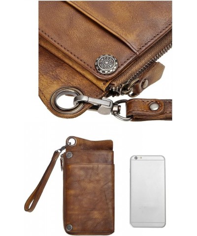 Vintage Handmade Dip-dye Leather Wallet Card Holder Long Clutch with Detachable Wristlet (Brown) Brown $28.56 Wallets