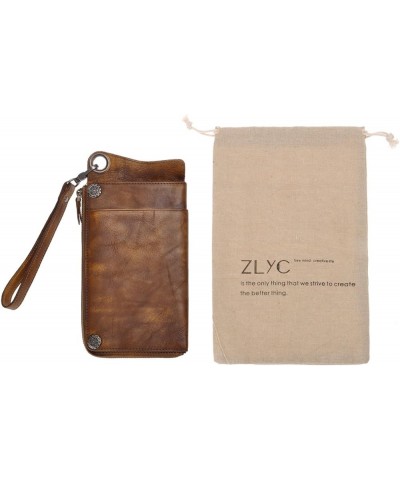 Vintage Handmade Dip-dye Leather Wallet Card Holder Long Clutch with Detachable Wristlet (Brown) Brown $28.56 Wallets