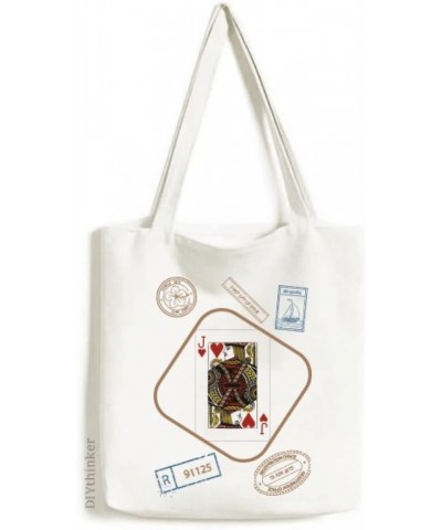 Heart J Playing Cards Pattern Stamp Shopping Ecofriendly Storage Canvas Tote Bag $14.26 Totes