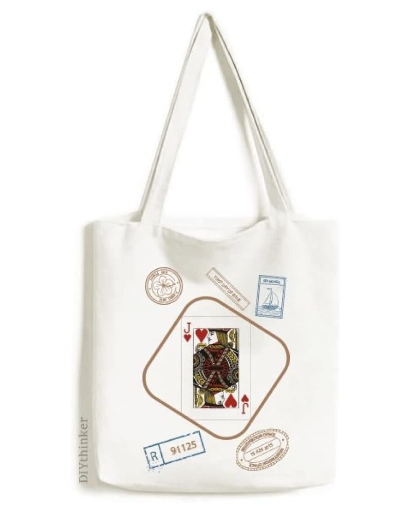 Heart J Playing Cards Pattern Stamp Shopping Ecofriendly Storage Canvas Tote Bag $14.26 Totes