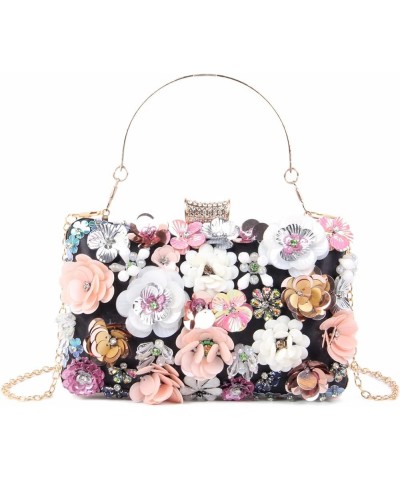 Women's Floral Flower Evening Handbags Colorful Rhinestone Clutch Purses Floral Bride Wedding Chain Shoulder Bag Black $13.85...