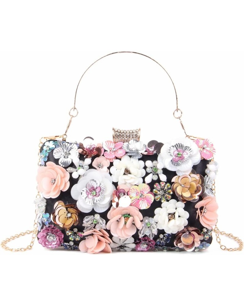 Women's Floral Flower Evening Handbags Colorful Rhinestone Clutch Purses Floral Bride Wedding Chain Shoulder Bag Black $13.85...