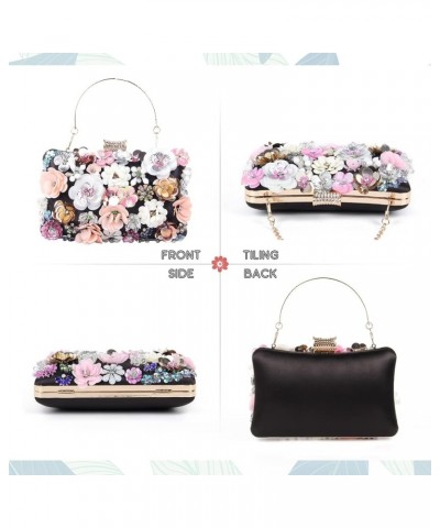 Women's Floral Flower Evening Handbags Colorful Rhinestone Clutch Purses Floral Bride Wedding Chain Shoulder Bag Black $13.85...