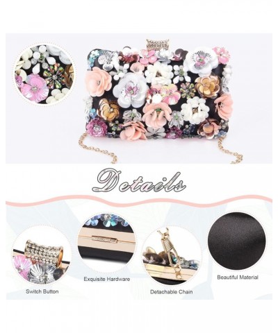 Women's Floral Flower Evening Handbags Colorful Rhinestone Clutch Purses Floral Bride Wedding Chain Shoulder Bag Black $13.85...