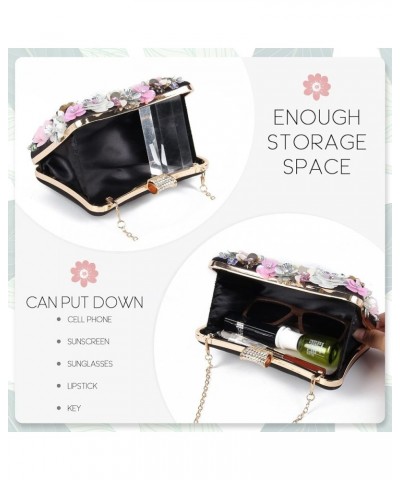 Women's Floral Flower Evening Handbags Colorful Rhinestone Clutch Purses Floral Bride Wedding Chain Shoulder Bag Black $13.85...