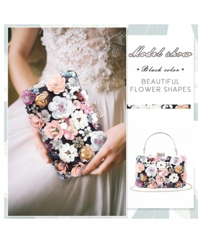 Women's Floral Flower Evening Handbags Colorful Rhinestone Clutch Purses Floral Bride Wedding Chain Shoulder Bag Black $13.85...