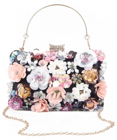 Women's Floral Flower Evening Handbags Colorful Rhinestone Clutch Purses Floral Bride Wedding Chain Shoulder Bag Black $13.85...