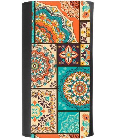 (Colorful patchwork tile with Islam motif) women's Patterned Leather Buckle Trifold Wallet Bag Pouch Holster With Credit Card...