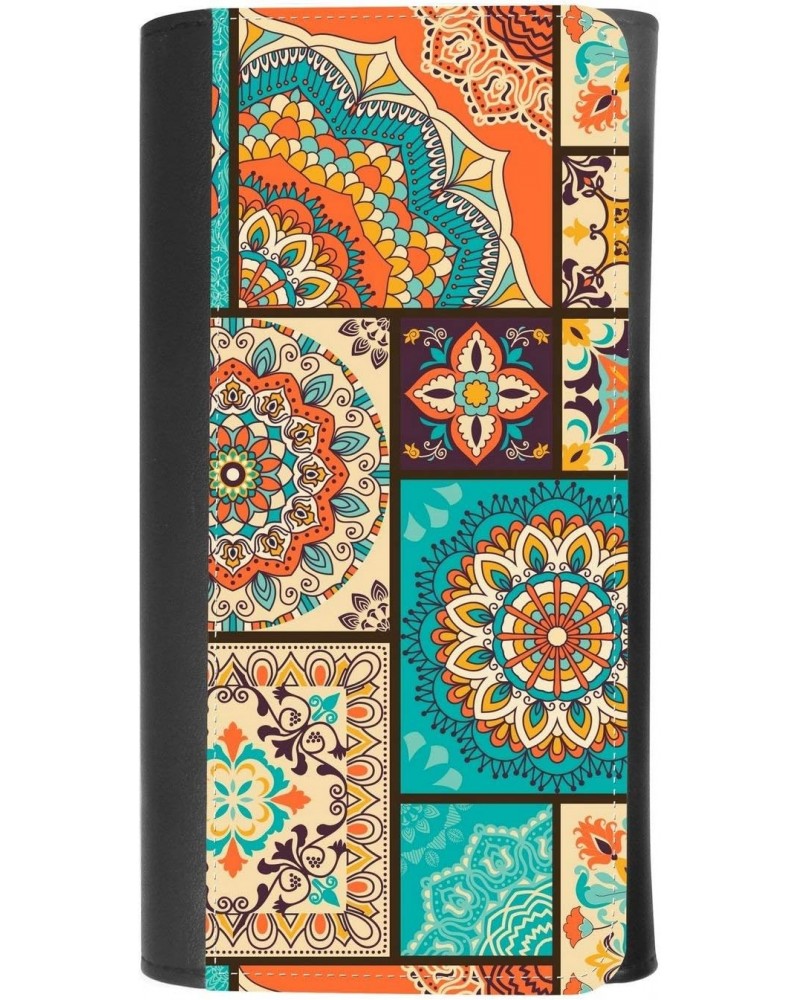 (Colorful patchwork tile with Islam motif) women's Patterned Leather Buckle Trifold Wallet Bag Pouch Holster With Credit Card...