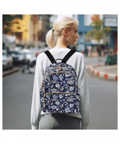 Blue Flower Backpack for Women Fashion Shoulder Bags Small Casual Daypack Travel Bag S 202a4502 S(10.23"x5.11"x12.59") 202a45...