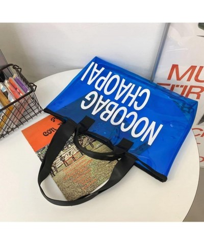 Large Candy Polka Color Clear Shoulder Bag 2 IN 1 Beach Totes Transparent Handbags With Interior Pocket For Women S2-blue $9....