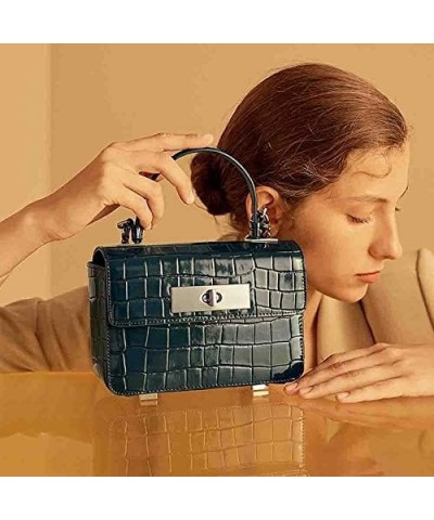 Genuine Leather Bag Women Shoulder Square Handbag Crocodile Print French Ladies Tote 2023 Blue about 20cm-8cm-13cm $42.50 Totes