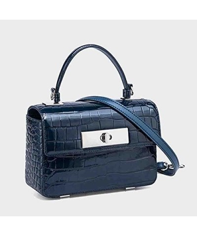 Genuine Leather Bag Women Shoulder Square Handbag Crocodile Print French Ladies Tote 2023 Blue about 20cm-8cm-13cm $42.50 Totes