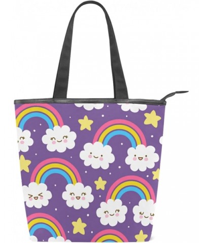 Rainbow with Clouds Tote Handbag for Women Tote Bag, Canvas + leather Shoulder Bag, Hobo bag, Satchel Purse(226rh7a) $12.50 T...