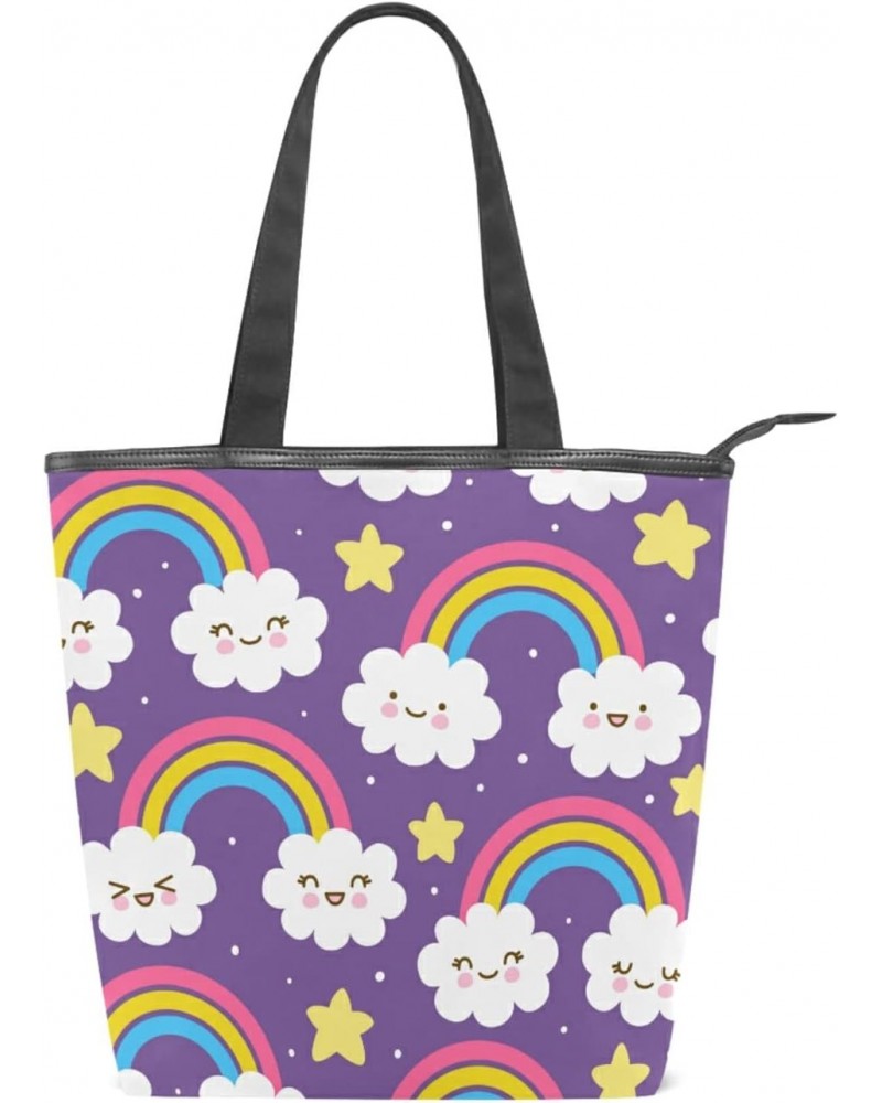 Rainbow with Clouds Tote Handbag for Women Tote Bag, Canvas + leather Shoulder Bag, Hobo bag, Satchel Purse(226rh7a) $12.50 T...