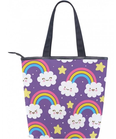 Rainbow with Clouds Tote Handbag for Women Tote Bag, Canvas + leather Shoulder Bag, Hobo bag, Satchel Purse(226rh7a) $12.50 T...