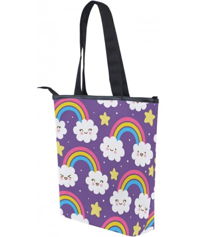 Rainbow with Clouds Tote Handbag for Women Tote Bag, Canvas + leather Shoulder Bag, Hobo bag, Satchel Purse(226rh7a) $12.50 T...