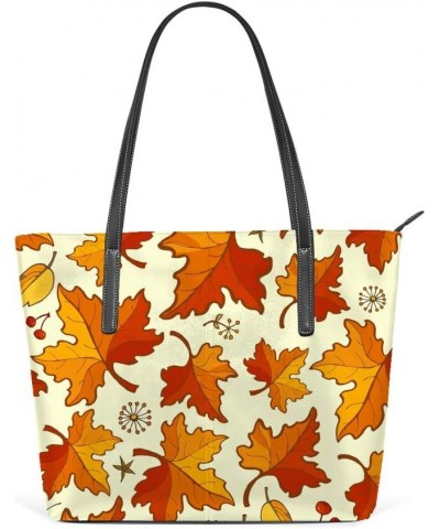 Large Work Tote Bags Women's PU Leather Fashion Maple Leaves Fall Handbags Shopper Bag Casual Bag $24.99 Totes