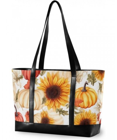 Red Pumpkins Sunflowers Tote Bag for Women Big Capacity Shoulder Bag with Compartments Tote Large Purses Handbags for Office ...