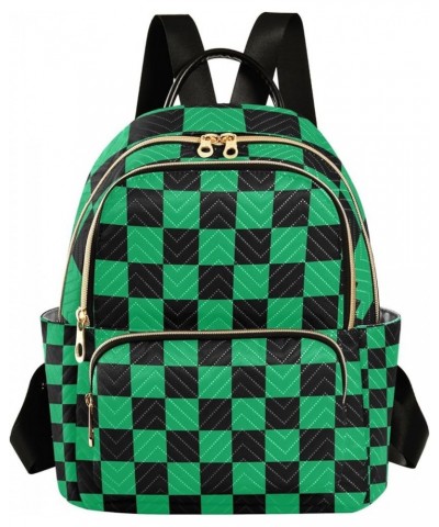 Small Backpack for Women Travel Bag Black Green Checkered Plaid Daypack Purse Fashion Shoulder Bag Rucksack Medium B385 $11.1...