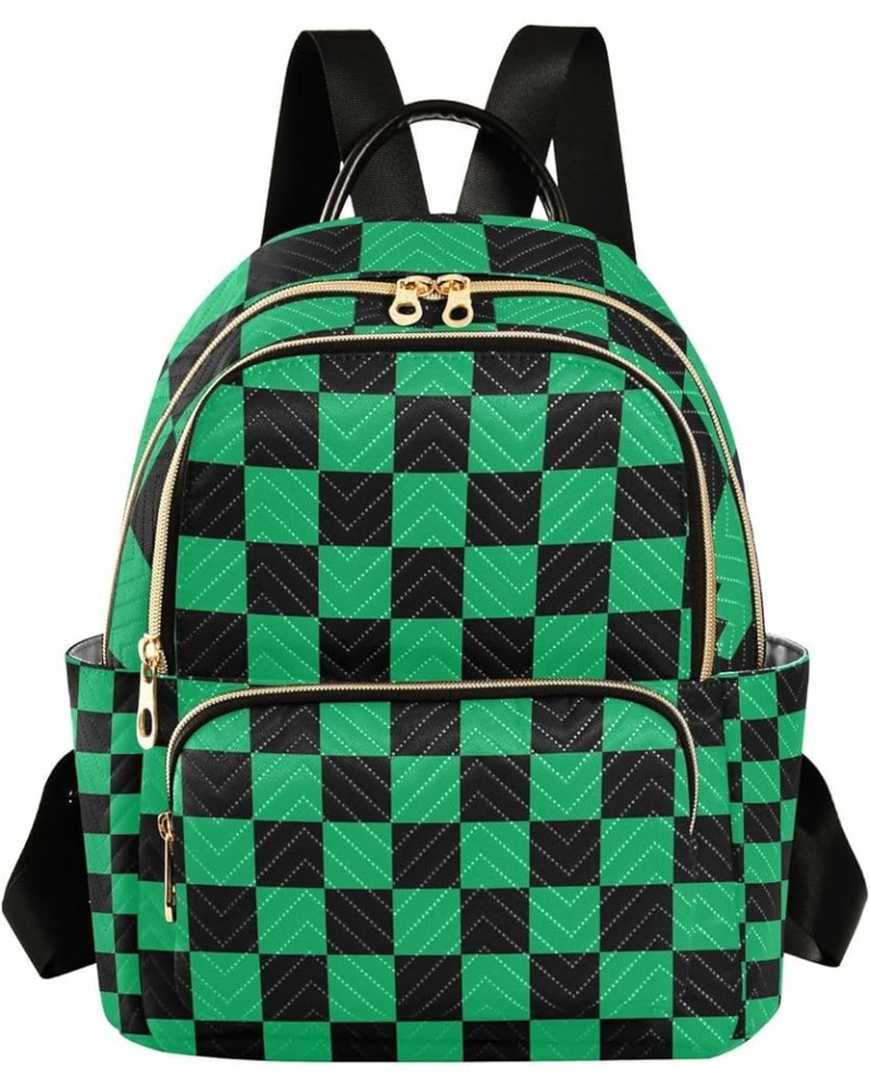 Small Backpack for Women Travel Bag Black Green Checkered Plaid Daypack Purse Fashion Shoulder Bag Rucksack Medium B385 $11.1...