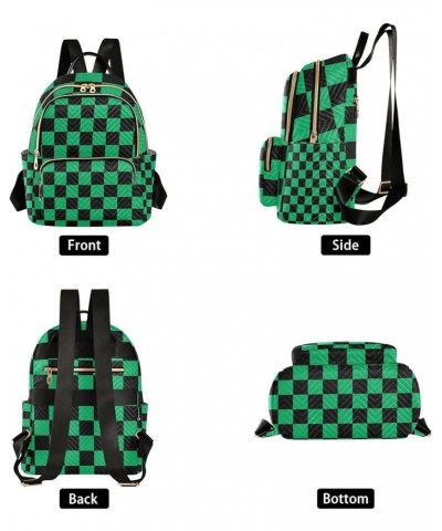 Small Backpack for Women Travel Bag Black Green Checkered Plaid Daypack Purse Fashion Shoulder Bag Rucksack Medium B385 $11.1...