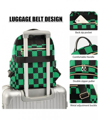 Small Backpack for Women Travel Bag Black Green Checkered Plaid Daypack Purse Fashion Shoulder Bag Rucksack Medium B385 $11.1...