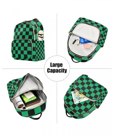 Small Backpack for Women Travel Bag Black Green Checkered Plaid Daypack Purse Fashion Shoulder Bag Rucksack Medium B385 $11.1...