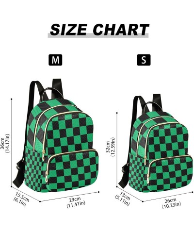 Small Backpack for Women Travel Bag Black Green Checkered Plaid Daypack Purse Fashion Shoulder Bag Rucksack Medium B385 $11.1...