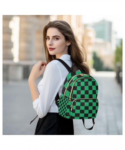 Small Backpack for Women Travel Bag Black Green Checkered Plaid Daypack Purse Fashion Shoulder Bag Rucksack Medium B385 $11.1...