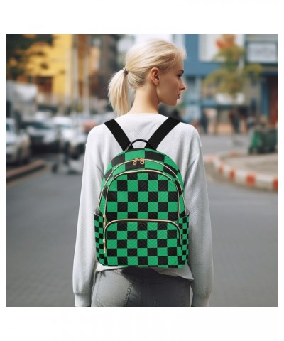 Small Backpack for Women Travel Bag Black Green Checkered Plaid Daypack Purse Fashion Shoulder Bag Rucksack Medium B385 $11.1...