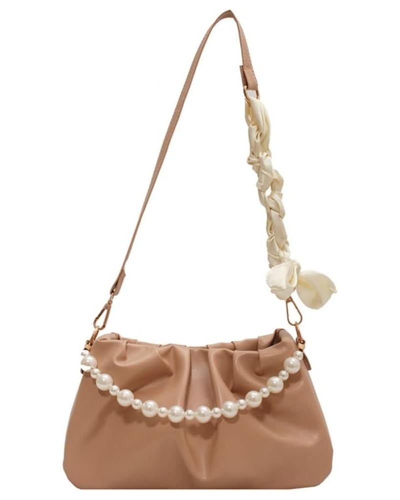 Women Tote Bag Fairy Shoulder Bag Trendy Hobo Handbag Beach Bag Purse with Pearl Handle Removable Strap A-khaki $33.39 Totes