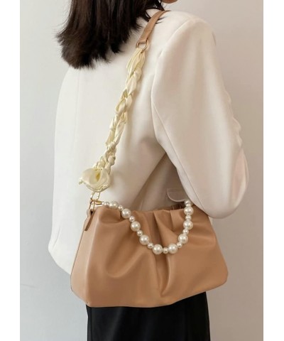 Women Tote Bag Fairy Shoulder Bag Trendy Hobo Handbag Beach Bag Purse with Pearl Handle Removable Strap A-khaki $33.39 Totes