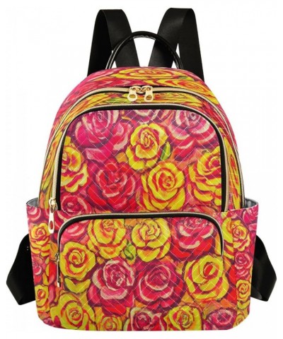 Backpack Purse for Women Vintage Rose Flower, Mini Fashion Backpack Oil Painting Lightweight Casual Daypack Shoulder Bag Trav...