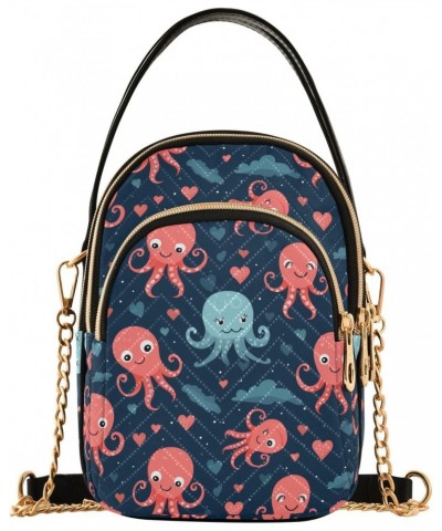 Women Crossbody Handbag Cartoon Funny Octopus Pattern Quilted Chain Bag $15.33 Crossbody Bags