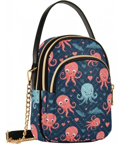 Women Crossbody Handbag Cartoon Funny Octopus Pattern Quilted Chain Bag $15.33 Crossbody Bags