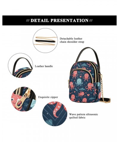 Women Crossbody Handbag Cartoon Funny Octopus Pattern Quilted Chain Bag $15.33 Crossbody Bags