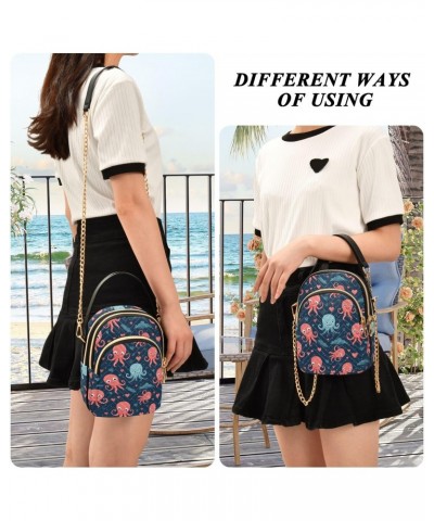 Women Crossbody Handbag Cartoon Funny Octopus Pattern Quilted Chain Bag $15.33 Crossbody Bags