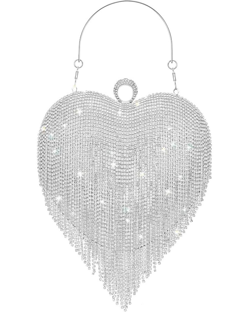 Womens Rhinestone Heart Purse,Sparkly Evening Clutch Bag for Formal/Wedding/Cocktail/Prom/Party/Club Silver $13.86 Evening Bags