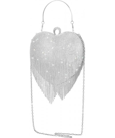 Womens Rhinestone Heart Purse,Sparkly Evening Clutch Bag for Formal/Wedding/Cocktail/Prom/Party/Club Silver $13.86 Evening Bags