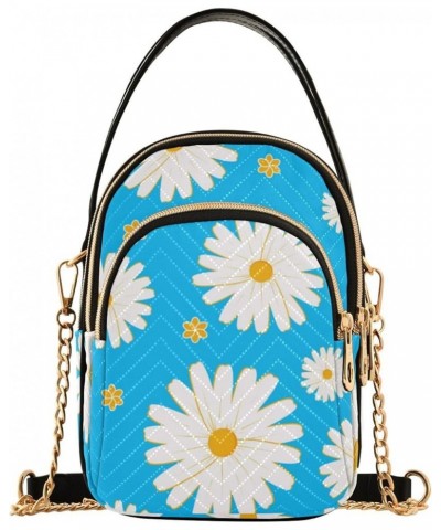 Small Crossbody Cell Phone Bag for Women, Tiny Flowers Mini Over Shoulder Handbag Purse with Credit Card Slots Daisy Flower B...