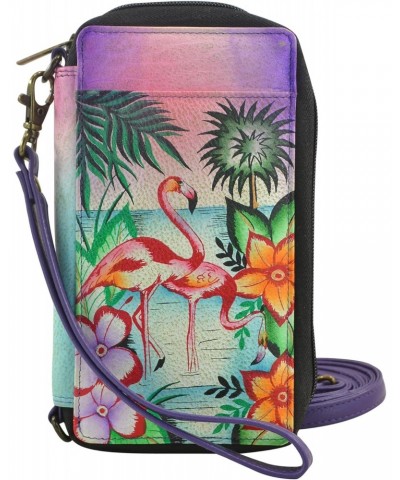 Women's Hand-Painted Genuine Leather Smartphone Case & Wallet - Tropical Flamingos $29.67 Wallets