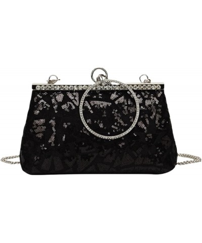 Women Sequins Evening Handbag Glitter Top Handle Purse Chain Cross-body Bag F-black $15.94 Evening Bags