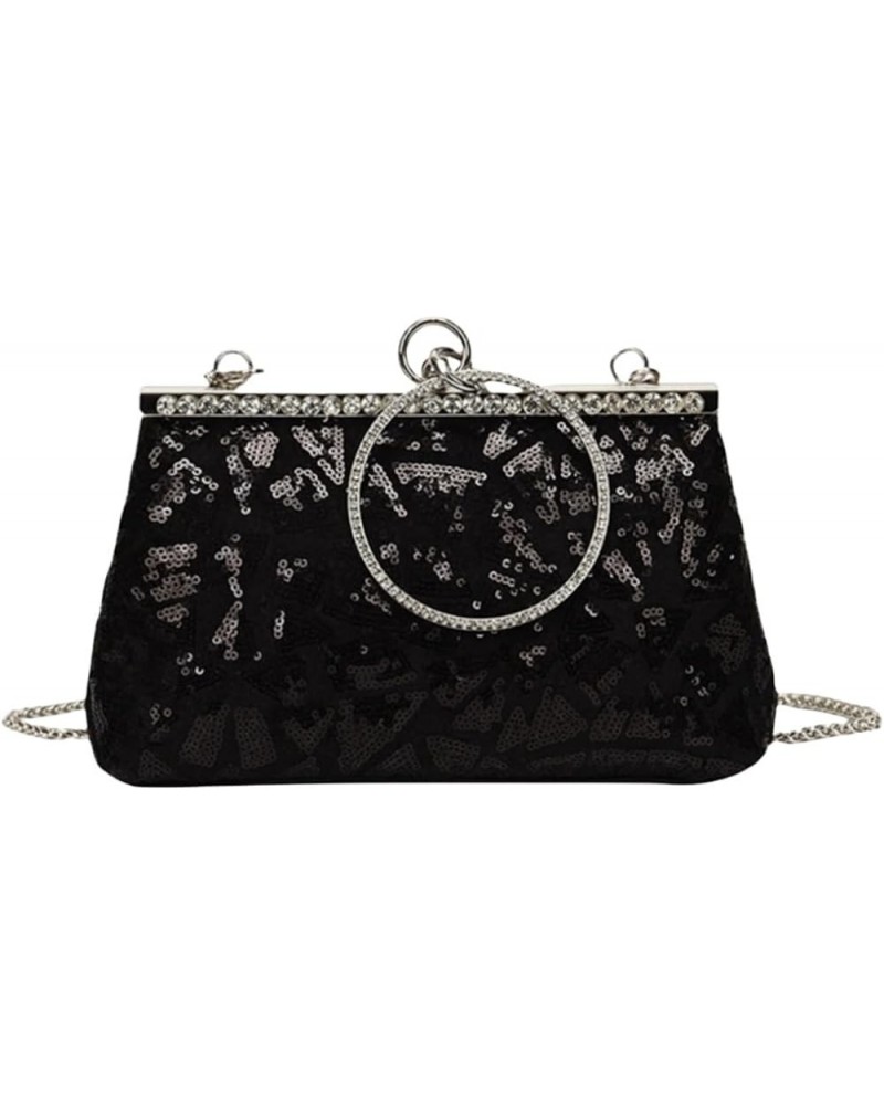 Women Sequins Evening Handbag Glitter Top Handle Purse Chain Cross-body Bag F-black $15.94 Evening Bags