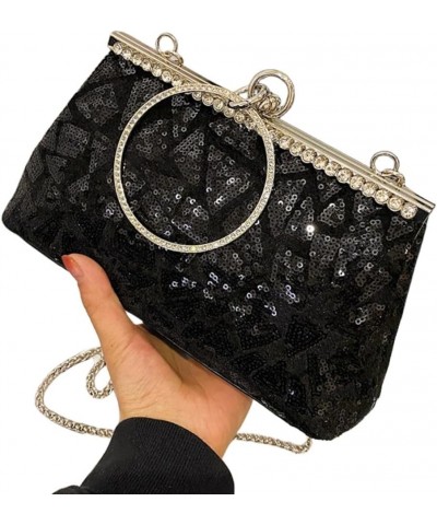 Women Sequins Evening Handbag Glitter Top Handle Purse Chain Cross-body Bag F-black $15.94 Evening Bags